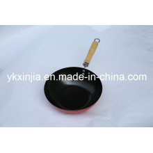 Utensílios de cozinha aço carbono wok chinês com madeira alça